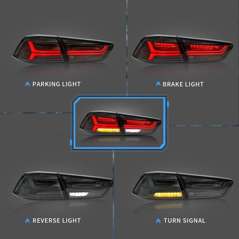 VLAND Led Tail lights Compatible with Mitsubishi Lancer & EVO X 2008-2020(Not Fit Sportbacks/fortis/io ) w/Amber Sequential Turn Signal, Full Led Rear Lamp Assembly Smoke/Tinted - Image 2